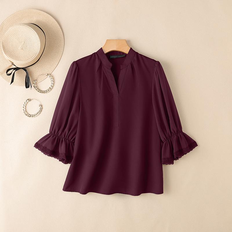 

ZANZEA Женская повседневная однотонная блузка с V-образным вырезом и рукавом 3/4 5XL