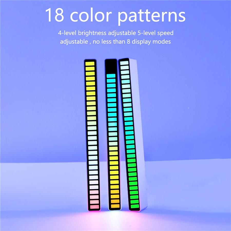 Car Sound Control Rechargeable Light RGB Voice-Activated Music Rhythm Ambient Light with 32 LED 18 Colors Car Home Decoration Lamp