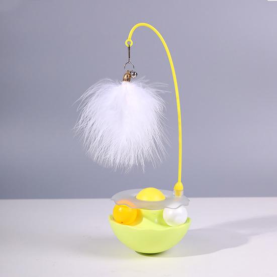 Rocking Cat Toy Interactive Cat Exercise Tumbler with Balls Feather Cat Teaser Stick with 2 Bells for Cat Mental Stimulation Anxiety Relief