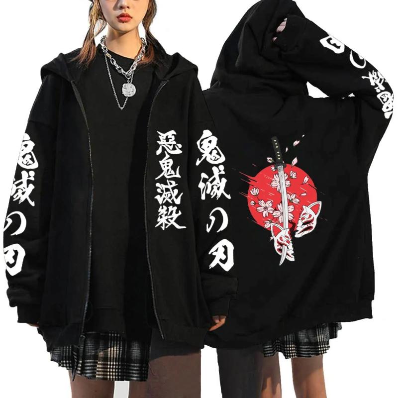Anime Demon Slayer Roupas Masculinas Graphic Print Zipper Hoodie Men Women Jacket Tops Fall Winter Casual Sweatshirts