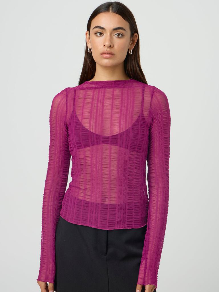 Dámský sexy top s průstřihy, kulatým výstřihem, jednobarevný, průsvitný, s dlouhým rukávem