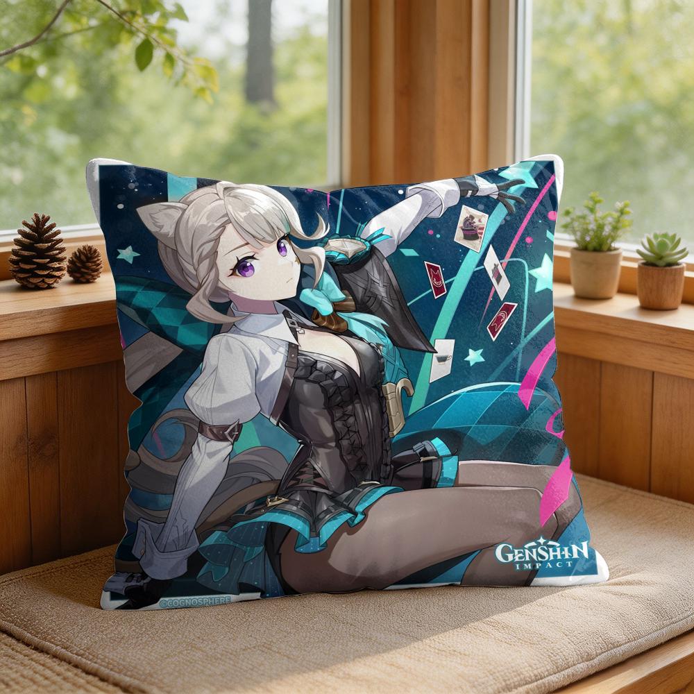 Lynette Genshin Impact Cute Cushion Cover Square Short Plush Pillow Case Living Room Sofa Home Decor Funda X