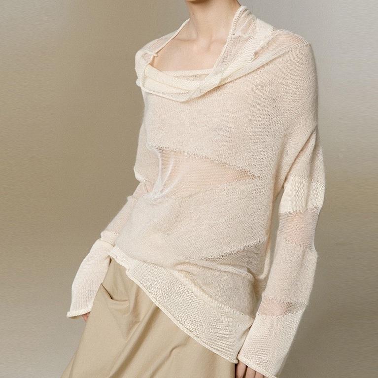 Jarní a podzimní síťované všívání Vysoký výstřih Volný Dutý Pletený Svetr Dámský Tenký Svetr