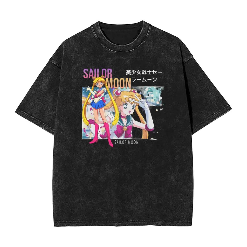 Sailor Moon "Usagi Tsukino Cheeky Pose" Vintage Wash Anime Black Women And Men T-Shirt