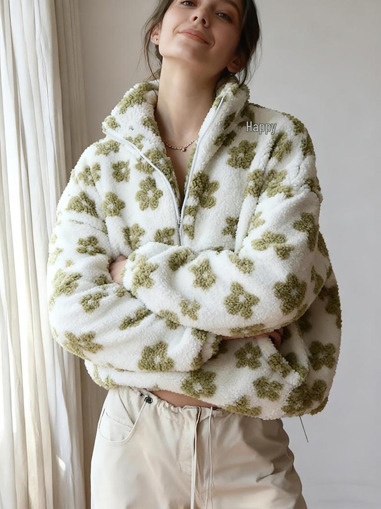 Fleece Flower Sweatshirt - 2025 Autumn/Winter Women's European & American Fashion Warm Pullover