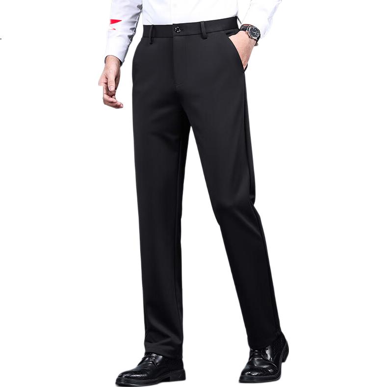 RED DRAGONFLY Men's Casual Autumn Winter Fleece-Lined Dress Pants Black 29 Slim Fit Elastic Business Commuter Trousers