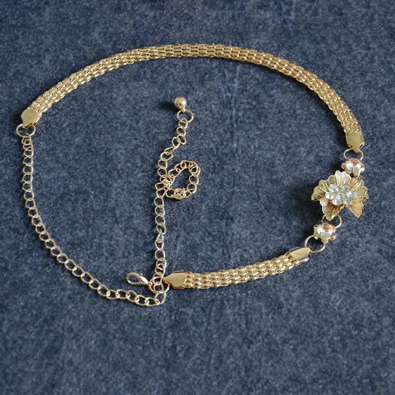 

Mei Versatile women s metal-embellished skinny belt - floral rhinestone-adorned waist chain 110cm золотий
