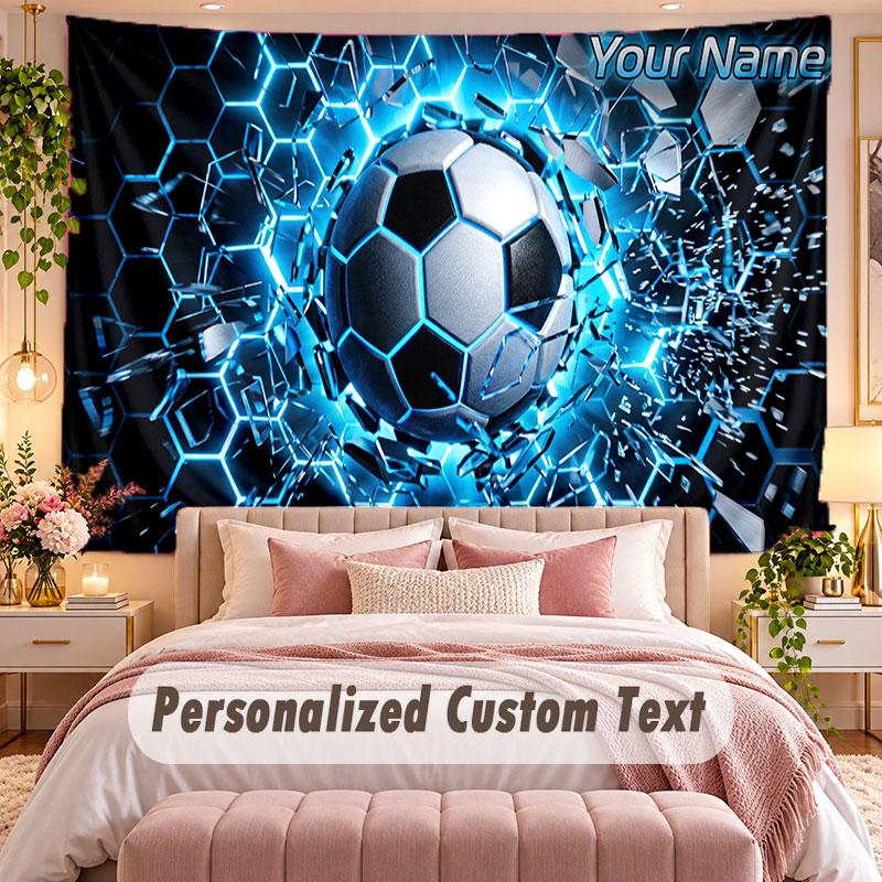 Soccer (374) Theme Wall Tapestry Customized With Name Text Personalized Hanging Tapestry For Bedroom Living Room Decor
