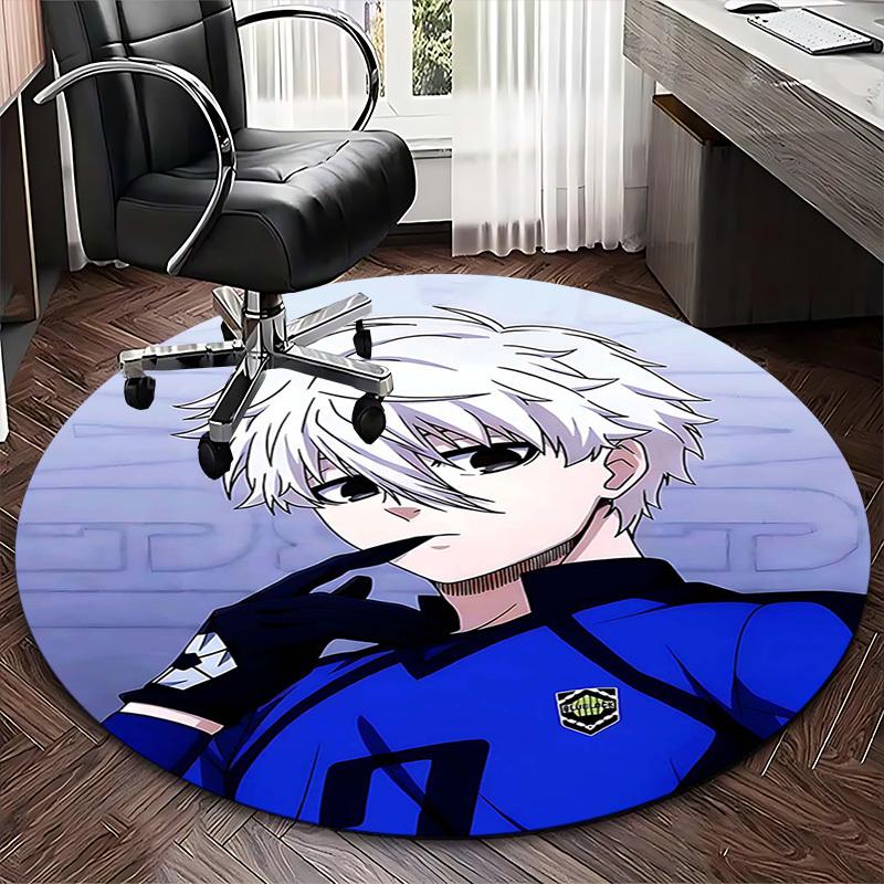 1pc Anime Design Blue Lock Round Carpet - Office Chair Mat, Non-Slip Rug for Home Decor, Seasonal Gift, Suitable for Office, Living Room