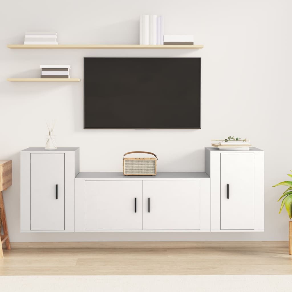 3 Piece TV Cabinet Set White Particleboard