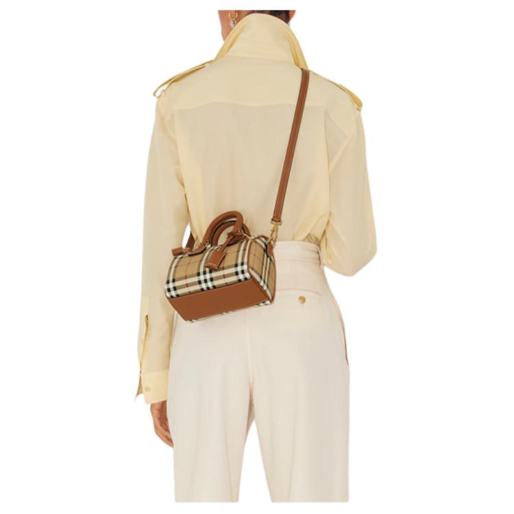 Burberry Mini Borsa Boston a Check Vintage in Pelle Crossbody per Donna per Uso Quotidiano e Viaggio