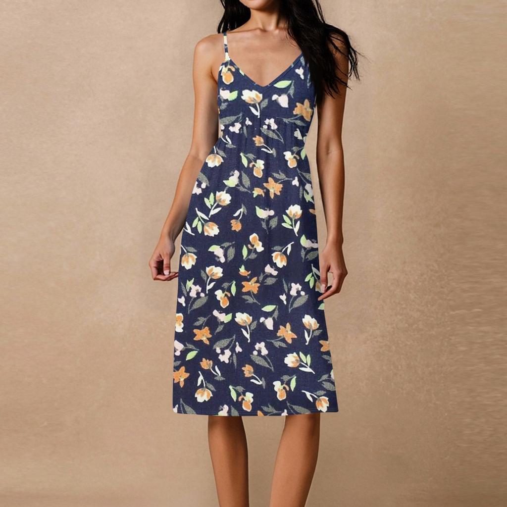 Women's Spaghetti Strap Backless Bow Loose Casual Beach Holiday Dress Sundress
