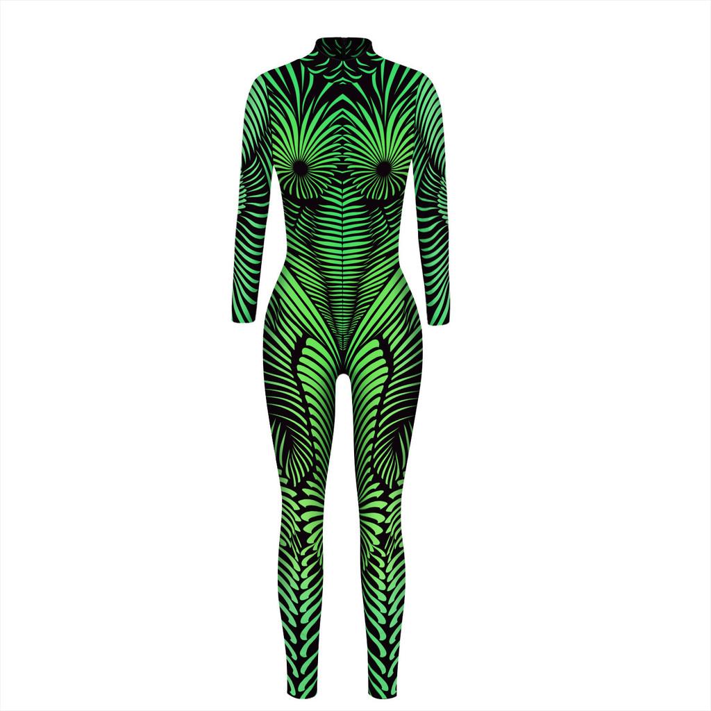 Goth Skull Cosplay Jumpsuit With Digital Print For Adults Halloween Costume
