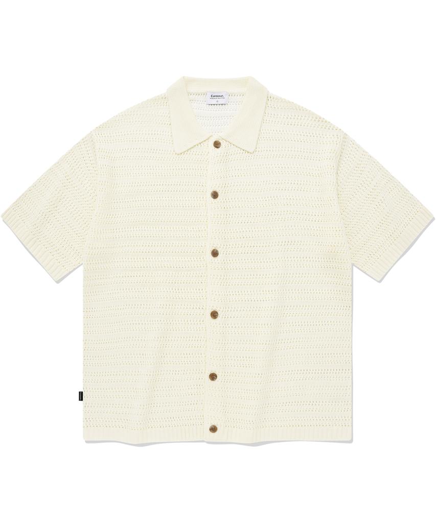 COVERNAT Crochet Half Knit Shirt Ivory