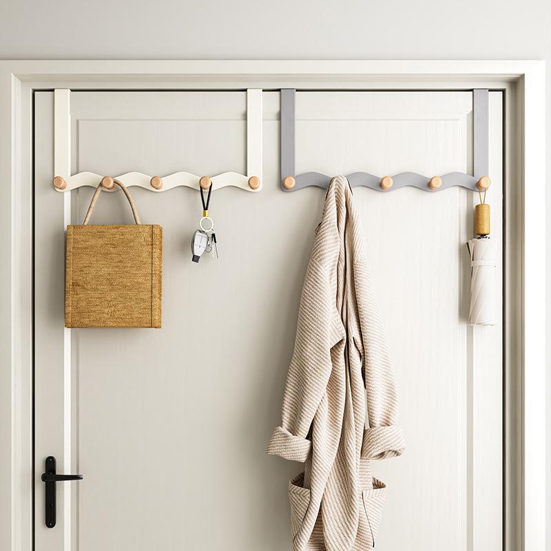 Wave Shape Hook Behind The Door No Punching Required Iron Raw Wood Hanging Clothes Hook Bedroom Wall Storage Clothes Hanger