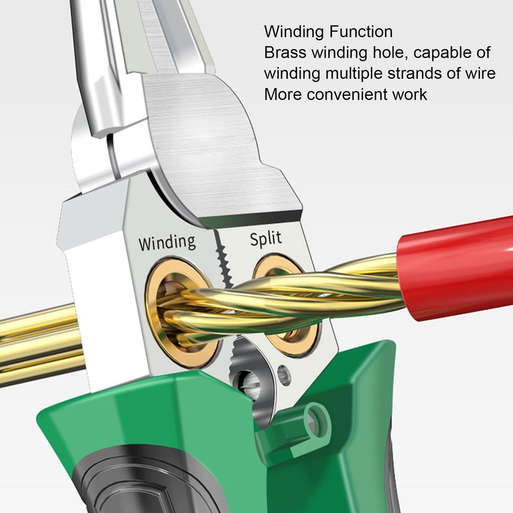 Electrical Pliers Multi Functional Wire Stripping Crimping Cutting Splitting Winding Pliers with Voltage Tester 12V-250V