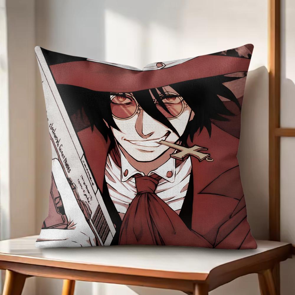 Anime HHellsingS Cushion Cover Natural Linen Organic Fabric DoubleSided Printing Couch Pillow Covers Home Decor