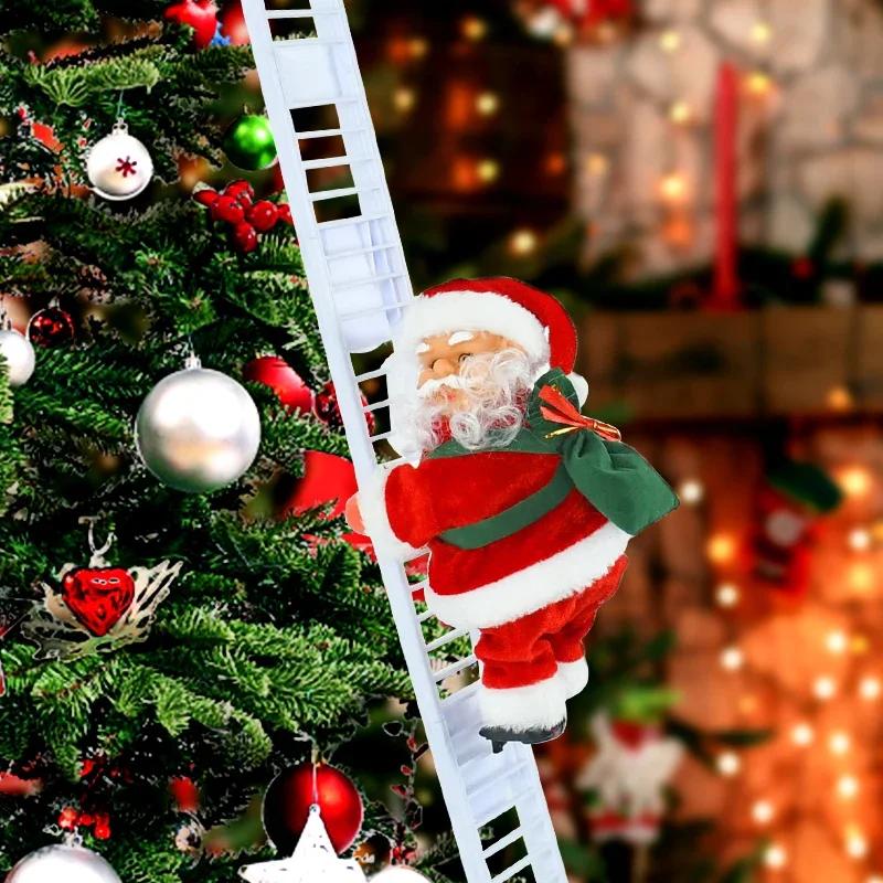 Santa Claus Doll Climbing Ladder with Music Christmas Tree Ornaments Decorations For Home Navidad New Year Kids Gift