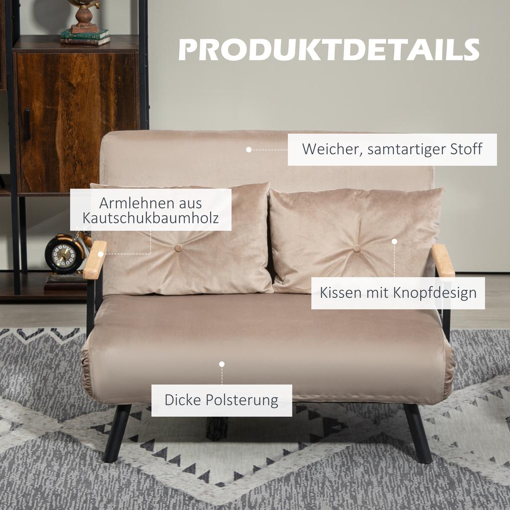 Sleeper Chair, Guest Bed, Wood Armrests, Metal Frame, Up To 120 Kg, 102x73x81cm, Light Brown