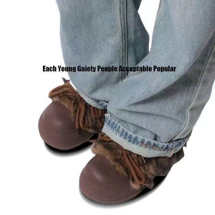 Cold-proof thick-soled big-headed snow boots Winter new Millennium Spice Girls fluffy boots Plush short boots cloth