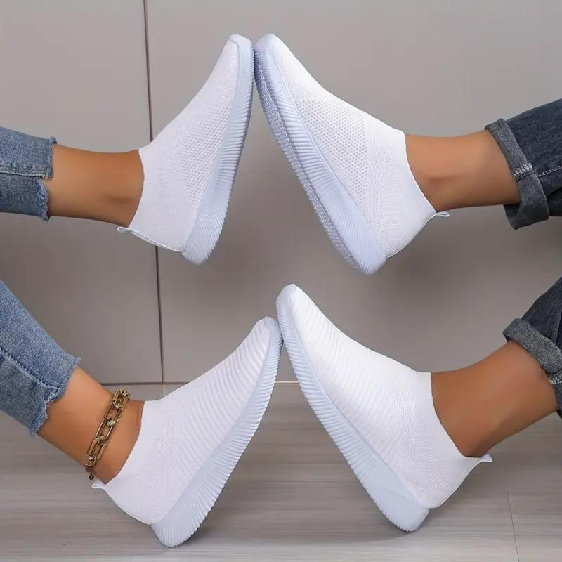 Fashion Womens Shoes Knitting Sock Sneakers Women Flat Black Casual Breathable Comfortable Slip on Flats Walking Shoes for Men White