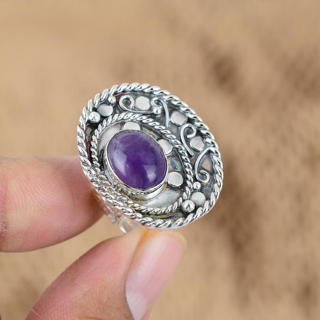 Gift For Her 925 Silver Natural African Amethyst Multi Stone Adjustable Ring