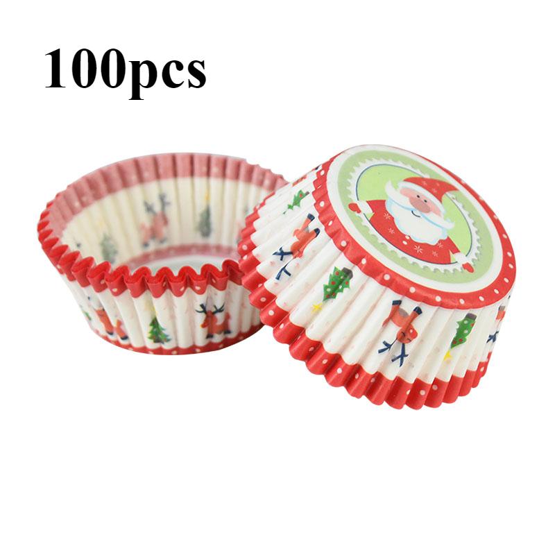 100 Stück Weihnachtsmuffin-Papierförmchen Muffin-Cupcake-Förmchen Weihnachtsmann Weihnachtsbaum-Muster Frohe Kuchenform Backparty-Dekorationen
