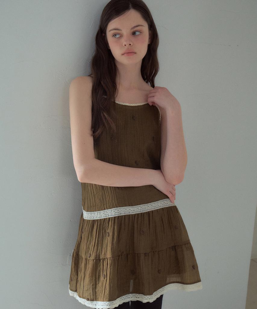Aueonoseuteljia Boucle Flower Tiered Dress_Khaki(Ob6Op06)