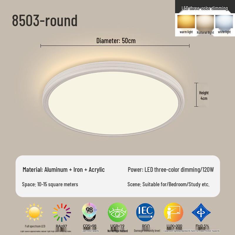 

Full Spectrum Minimalist Ultra-Thin Eye Protection Ceiling Light - Modern Nordic Cream Style for Living Room/Bedroom Full Spectrum Eye Protection - Tri-color Light