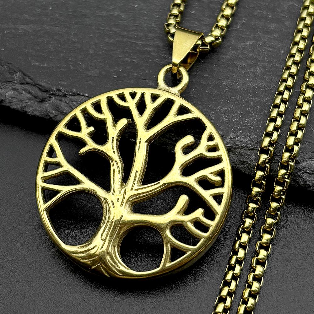 Hollow Tree of Life Stainless Steel Pendant Necklace for Women Men Gold Silver Color Plant Amulet Chain Necklaces Jewelry Gift
