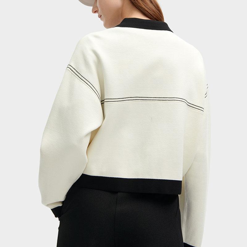 Fila Color Block Polo Neck Loose Casual Knitted Jacket Women Jackets Jade-White F11W418406F-IV