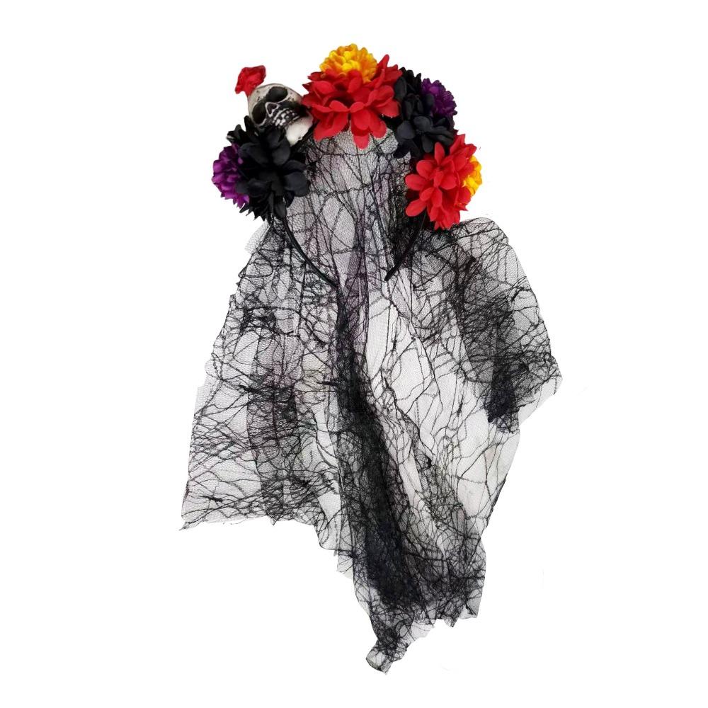 Floral Halloween Skull Hair Hoop Black Veil Ghost Festival Headpiece Halloween Party Style 6