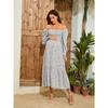 YYFS Women's Fashion Spring Fall Flower Pattern Print Long Sleeve One Shoulder Loose Waistline Casual Dresses