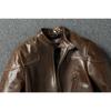 Chinese Size Style RL Top Layer Oil Waxed Cowhide Real Leather Jacket Men Stand Collar Brown Coat Men's Biker Jacket Spring Autumn