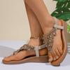 Fashion Summer 2025 Bohemian Women's Sandals Elastic Buckle Beaded Strap Roman Style Shoes Comfortable Outwear Wedge Sandals for Women
