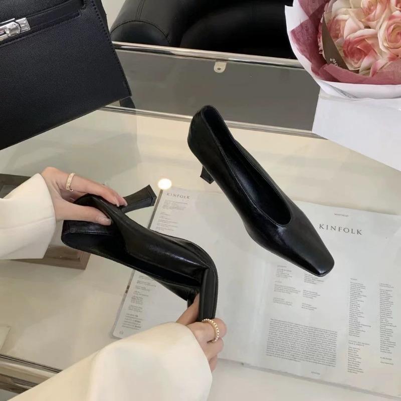 Fashion Spring New Thin Heel Single Shoes Women's Square Head Shallow Mouth Slip-on Soft Soles Anti-slip Wear-resistant High Heels