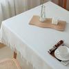 French Linen Cotton Solid Color Lace Tablecloth, High-end Rectangular Table Cover for Dining Table and Coffee Table