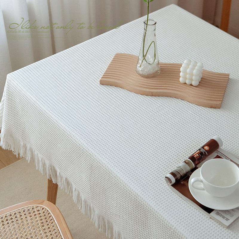 French Linen Cotton Solid Color Lace Tablecloth, High-end Rectangular Table Cover for Dining Table and Coffee Table