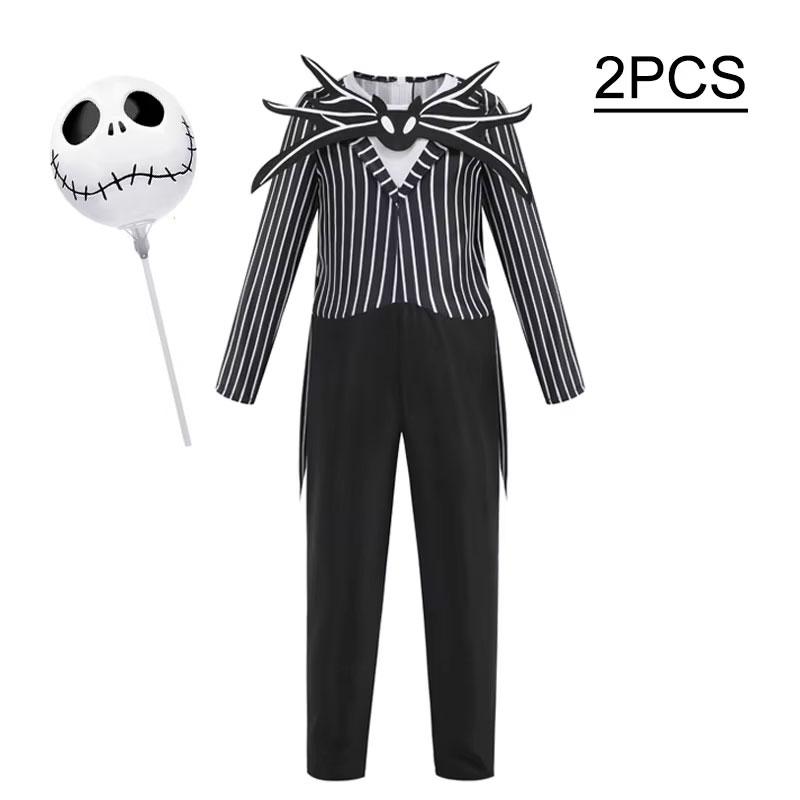 Kids Jack Skellington Cosplay Costume The Nightmare Before Christmas Boys Striped Outfit Halloween Party Fancy Dress Up Set