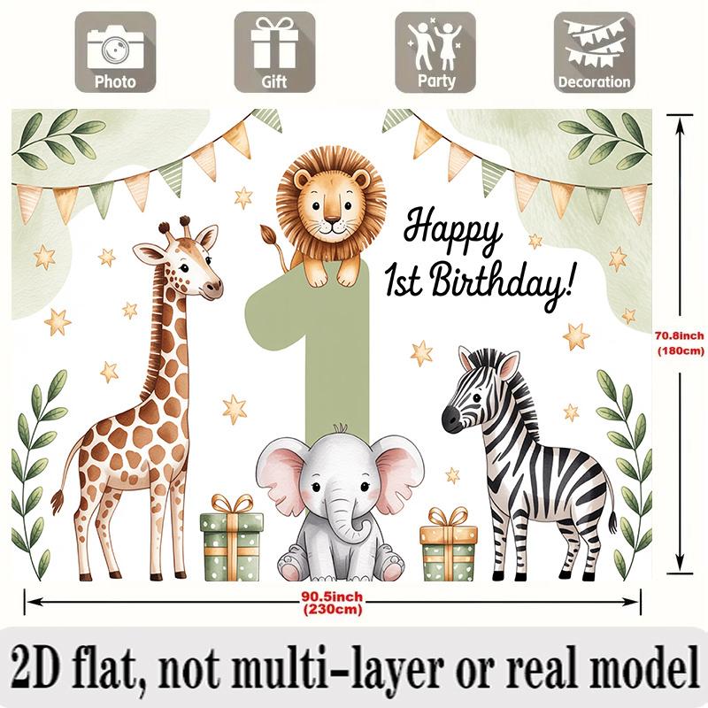 Party Backdrop Flat Banners Lion Elephant Giraffe Zebra First Celebrations Wedding Photo Booth Background Front Door Decor