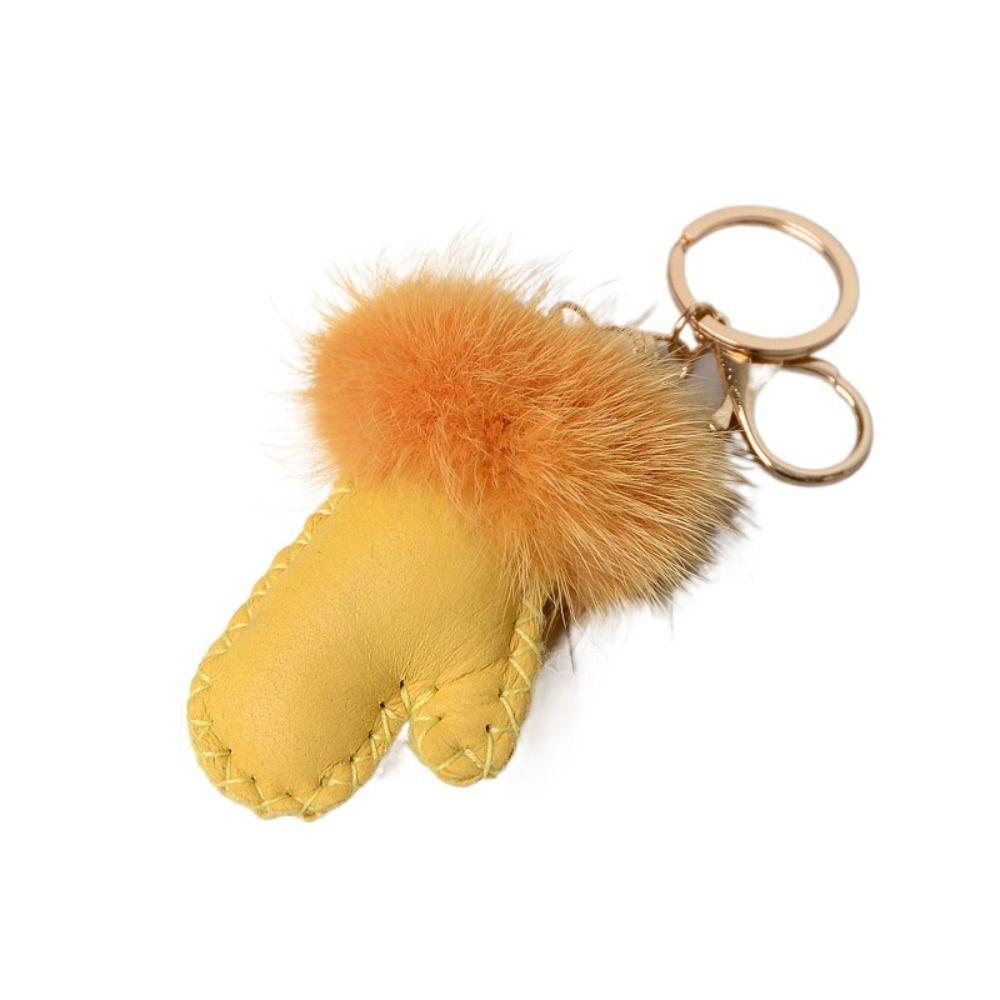 Fluffy Mink Hair Pendant Leather Car Keyring Fashion Little Glove Keychain  Bag Decoration