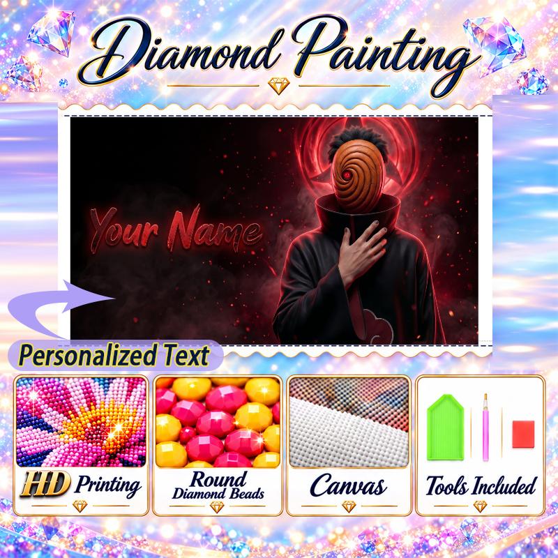 Personalized Obito Uchiha Diamond Art Custom Name 5D Diamond Painting Full Drill DIY Craft