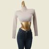 South Korea Fashion Brand H Home High Neck Short Knitwear Winter Bare Midriff Slim Fit Sunken Stripe Sexy Sexy Top Female
