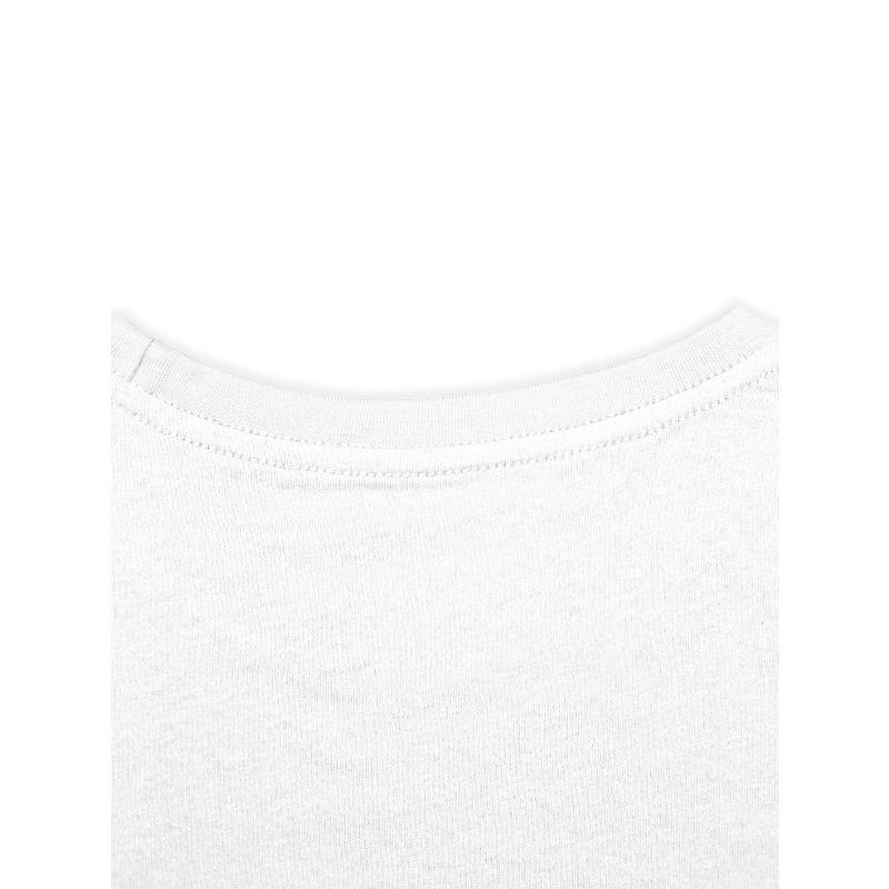 European Size Women's Pure T-Shirt with White Poppies & Green Leaf Print - Round Neck Short Sleeve Casual Top, Minimalist Red Flower Blouse