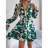 Women's Casual Floral Long Sleeve Wooden Earring A-line Dress Sexy Women's Floral Dresses