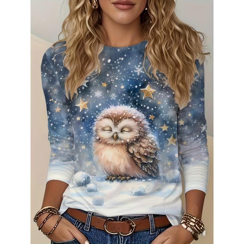Artistic Landscape Painting Pattern, Slim Fit, Casual Round Neck, Long Sleeves, Everyday Creative Oil Painting Design Pattern.
