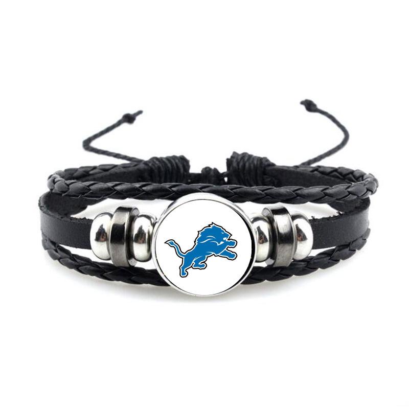 NFL 32 Teams Schwarzes Vintage-Leder-Football-Armband mit Zeit-Edelstein