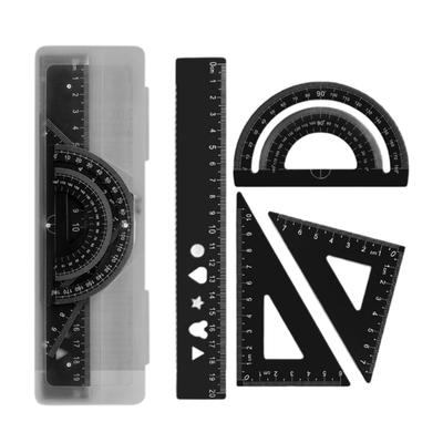 Conjunto de 4 Peças de Régua e Transferidor Ferramenta de Geometria Conjunto de Réguas de Metal Régua Triangular para Sala de Aula Lição de Casa Acessórios de Aprendizagem
