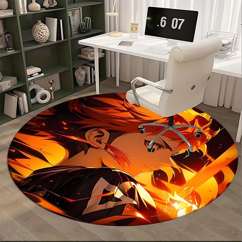 1pc Anime Design Round Carpet - Haikyuu Kageyama Tobio Inspired Chair Mat for Office, Home Decor, Living Room, Bedroom