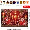 2D Vibrant Red Lantern Tapestry Plum Blossom Chinese New Year Celebration Background